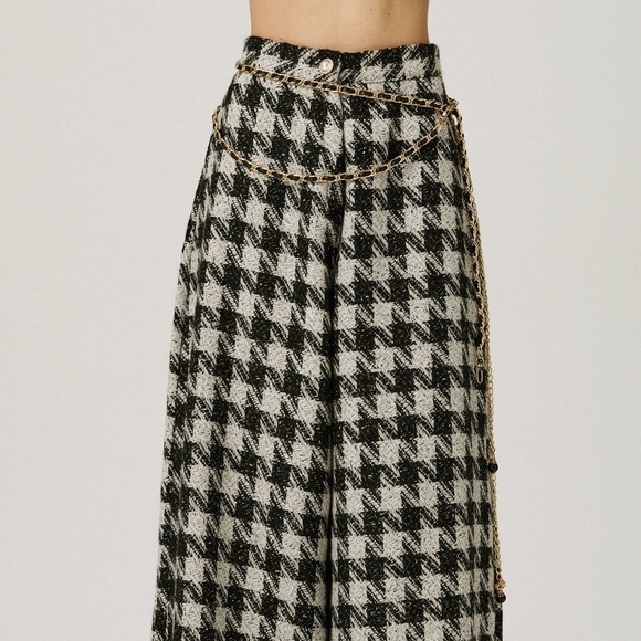 Houndstooth tweed high waisted wide leg pants - Picture 4 of 8